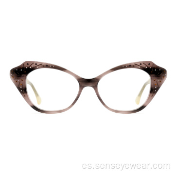 Mujeres Rhinestone Diamond Acetate Marco óptico Gafas